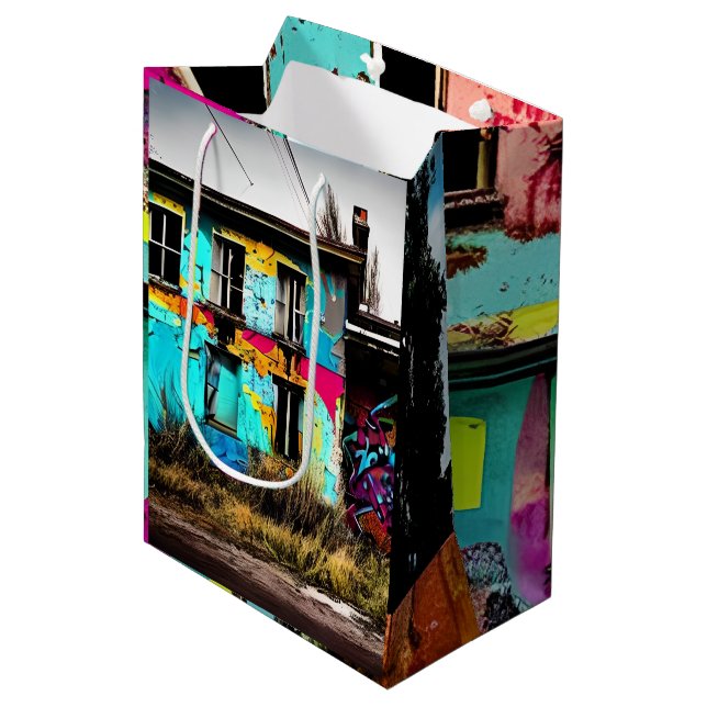 Urban Art Abandoned Graffiti Building   Medium Gift Bag (Front Angled)