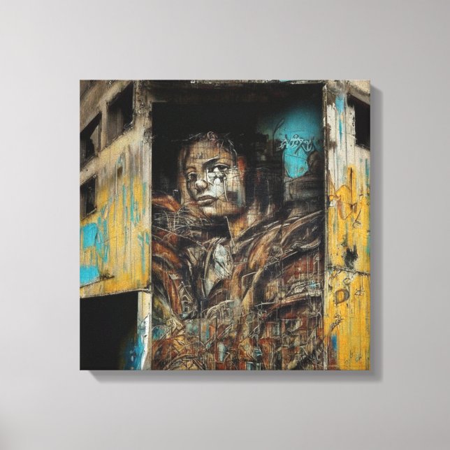 Urban Art on Abandoned Building Canvas Print (Front)