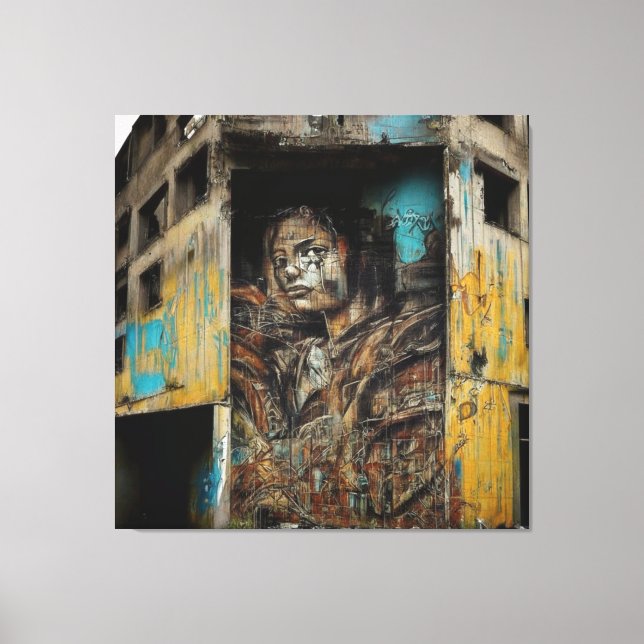Urban Art on Abandoned Building Canvas Print (Front)