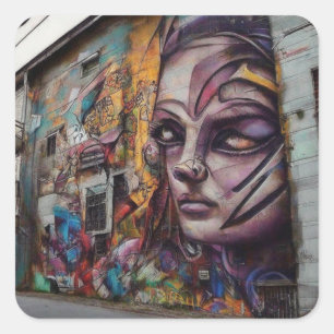 Urban Art on Abandoned Building Square Sticker