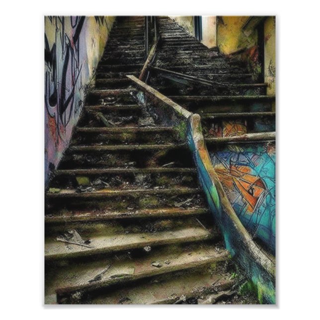 Urban Art on Stairs Abandoned Building Photo Print (Front)