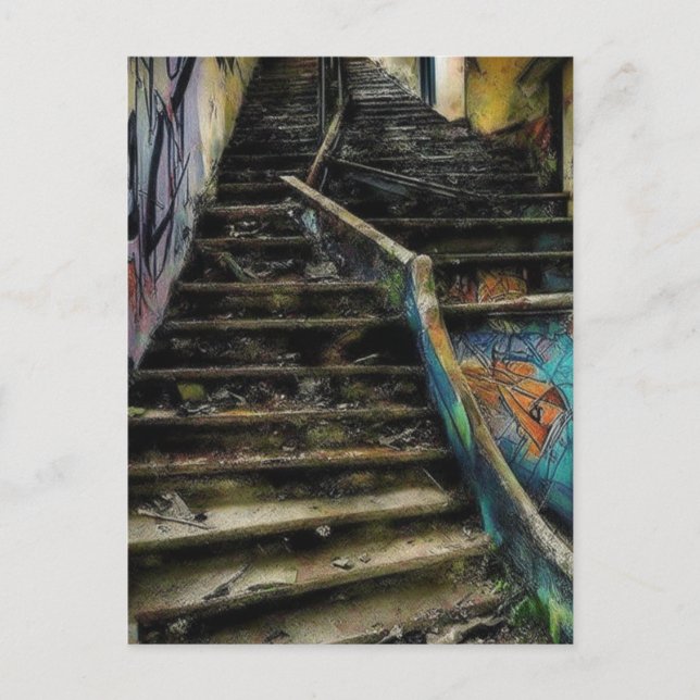 Urban Art on Stairs Abandoned Building Postcard (Front)