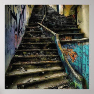 Urban Art on Stairs Abandoned Building Poster