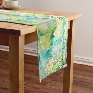 Urban Artistic Colourful Pine Tree Watercolor Art Short Table Runner