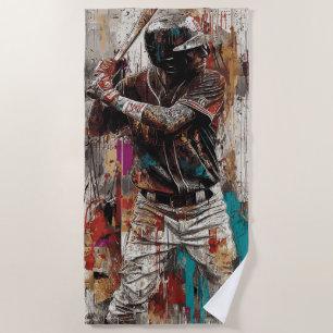 Urban Baseball Player Graffiti Art Illustration Beach Towel