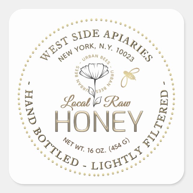 Urban Bees Local Raw Honey Label with Bee and Logo (Front)