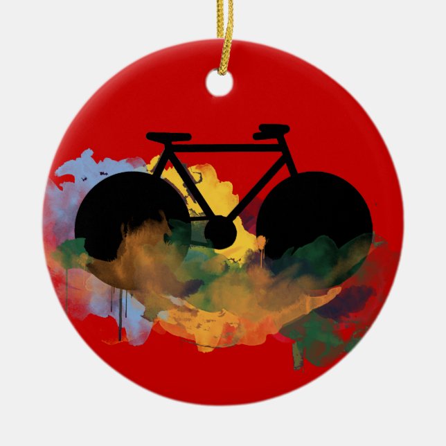 urban bicycle art graphic illustration ceramic tree decoration (Front)