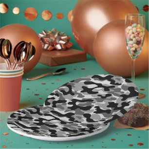 Urban Black And Grey Camo Paper Plate