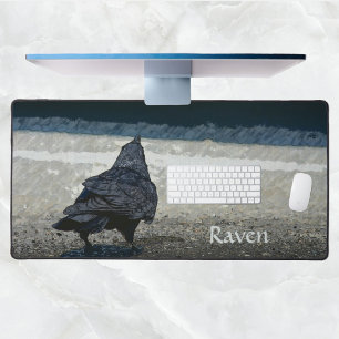 Urban Black Bird Gothic Grey Black Desk Mat