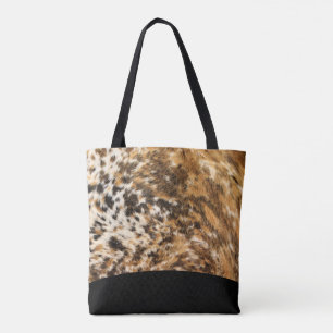 Urban Black Brown Faux Fur Rodeo Print Pattern Tote Bag