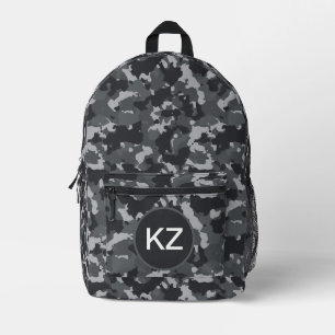 Urban Black Grey Camouflage Camo Initials Printed Backpack