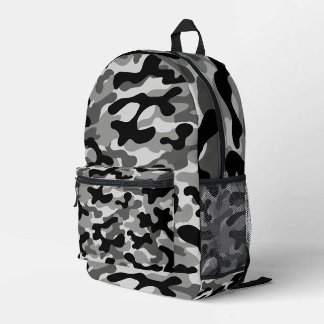 Urban Black White Camouflage  Printed Backpack (Back Corner Right)