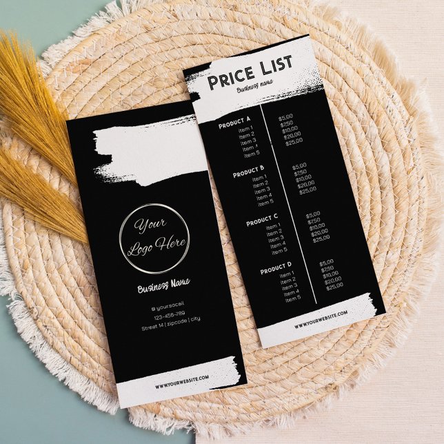 Urban black with logo masculine price list rack card (Creator Uploaded)