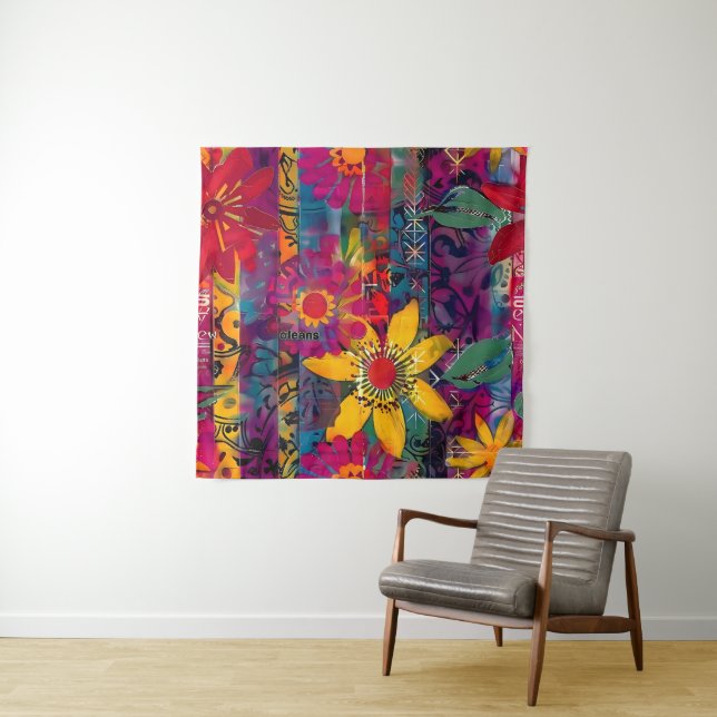 Urban Bloom  Vivid Graffiti Flower Explosio Poster Tapestry (In Situ)