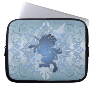 Urban Blue Fantasy Scroll Unicorn Laptop Sleeve