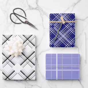Urban Blue Tartan Pattern With Black Geometry Wrapping Paper Sheet