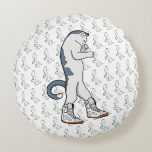 Urban Boxer Cat in Sneaker Walk Fighter Round Cushion