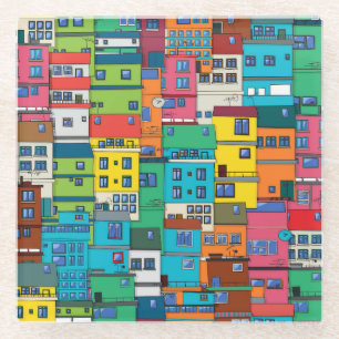 Urban Brazilian favela: colourful background. Glass Coaster