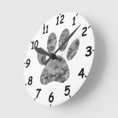 Urban Camo Puppy Paw Print Round Clock (Angle)