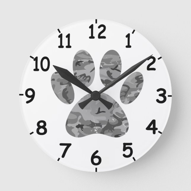 Urban Camo Puppy Paw Print Round Clock (Front)