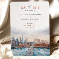 Urban Chic Brooklyn Bridge Save the Date Skyline