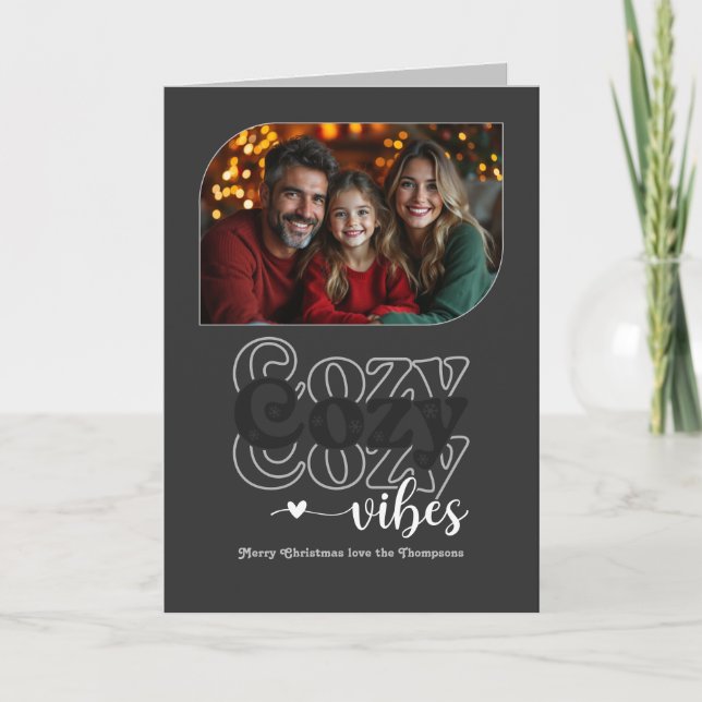 Urban Chic Cosy Vibes Retro Christmas Photo Holiday Card (Front)