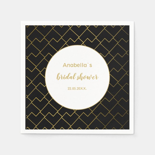 Urban Chic Geometric Golden Black Pattern Napkin (Front)