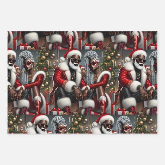 Urban Chic Santa  Wrapping Paper Sheet (Front)