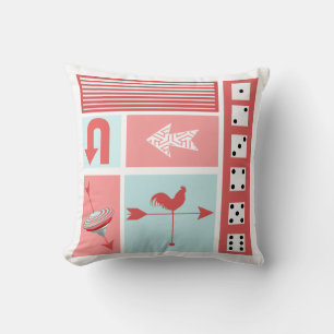 Urban Chicken Farm Mid-Century Aqua Red Retro Cushion