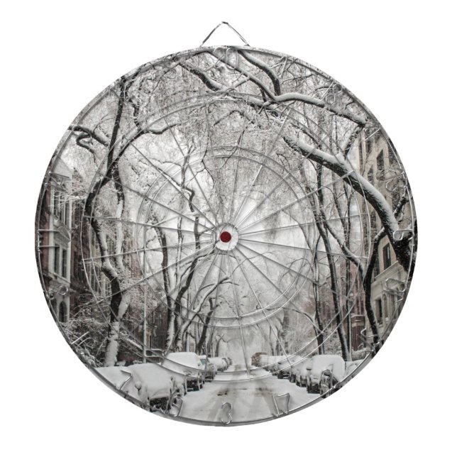 Urban Christmas Snow in Brooklyn NY Dartboard (Front)