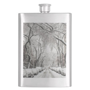 Urban Christmas Snow in Brooklyn NY Hip Flask
