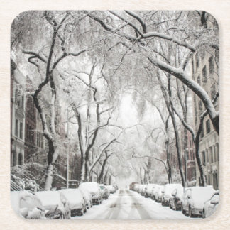 Urban Christmas Snow in Brooklyn NY Square Paper Coaster