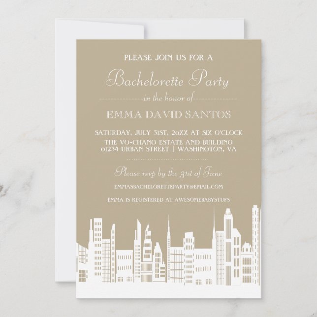 Urban City Bachelorette Party Invites (Front)