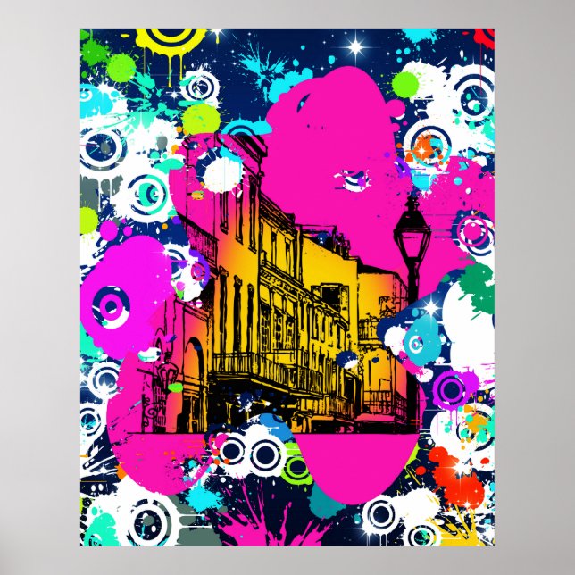 urban city graffiti paint splatter design colorful poster (Front)