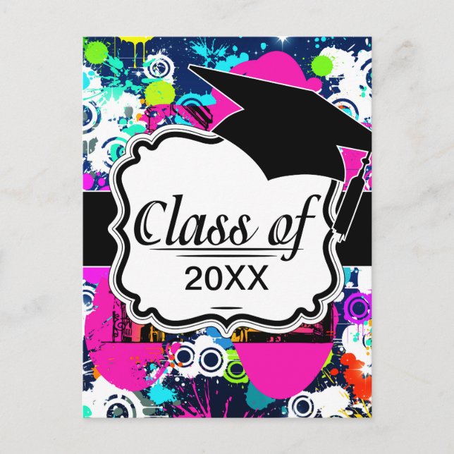 urban city graffiti paint splatter graduation announcement postcard (Front)