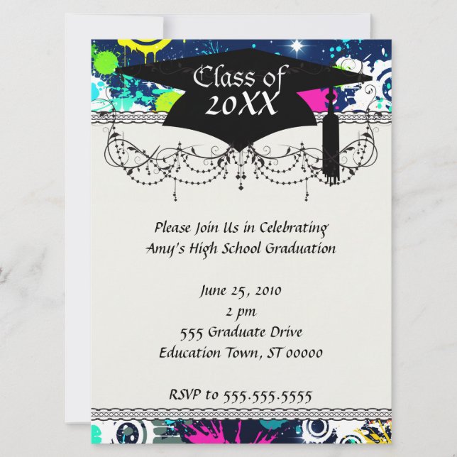 urban city graffiti paint splatter graduation invitation (Front)