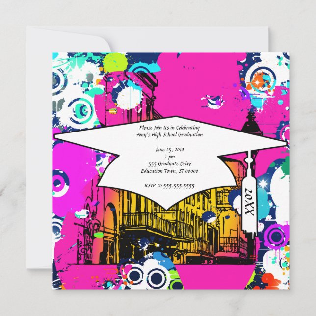 urban city graffiti paint splatter graduation invitation (Front)