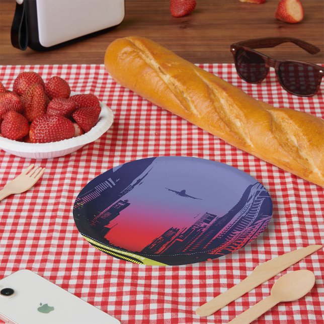 Urban City Scene At Dusk Paper Plate (Creator Uploaded)