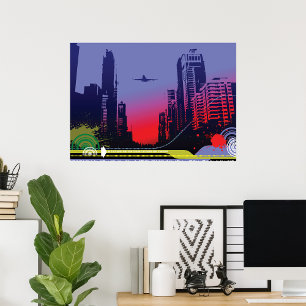 Urban City Scene At Dusk Poster
