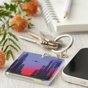 Urban City Scene Key Ring