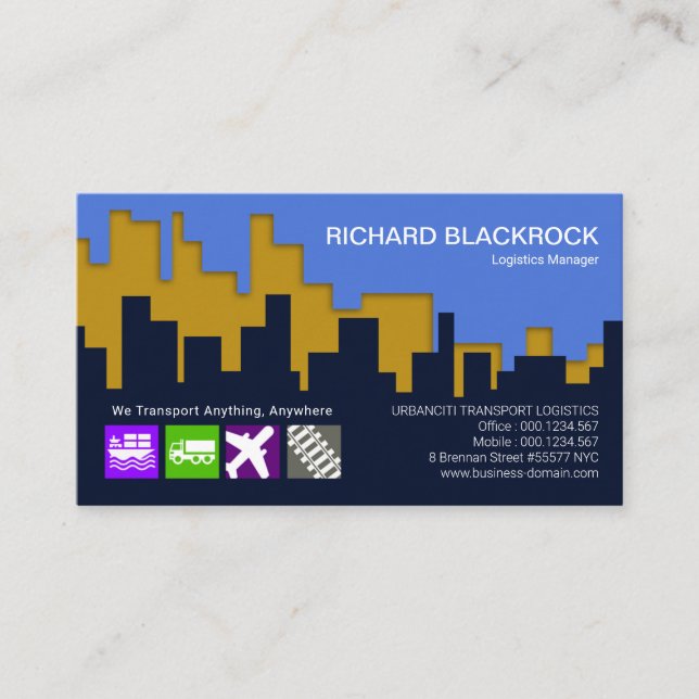 Urban City Skyline Silhouette Logistics Business Card (Front)