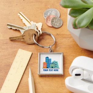 Urban city town flats skyline architecture drawing key ring
