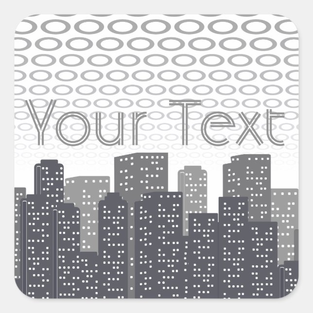 Urban Cityscape Shades of Grey Custom Text Square Sticker (Front)
