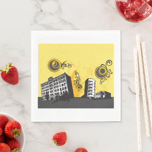 Urban Cityscape Yellow and Grey Retro Abstract Napkin