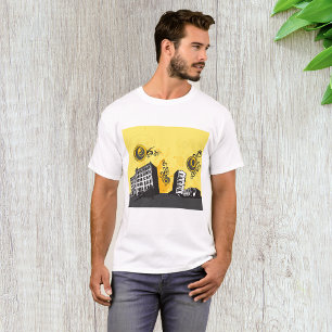 Urban Cityscape Yellow and Grey Retro Abstract T-Shirt