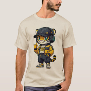 Urban Claw Tiger Cub Cool Streetwear DJ Cat with T-Shirt