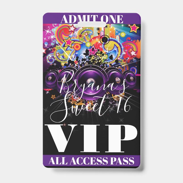 Urban Club Hip Hop Dance Sweet 16 VIP Pass ID Badge (Front)