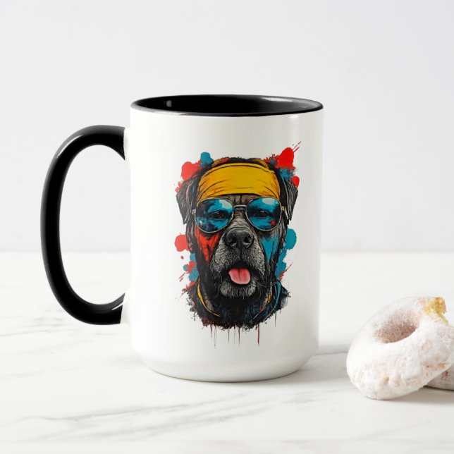 Urban Cool Rottweiler Splatter Mug (With Donut)