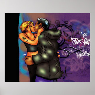 Urban Couple Kissing Poster