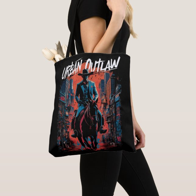 Urban Cowboy Graffiti Edgy Modern Western Tote Bag (Close Up)
